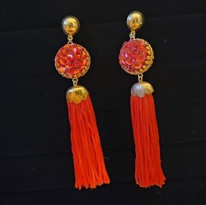 Vintage Red Tassel and sequin earrings